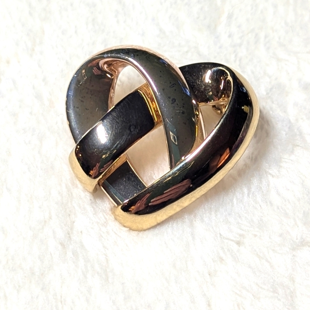 Vintage Goldtone and Silvertone Open Heart Brooch - Picture 1 of 4